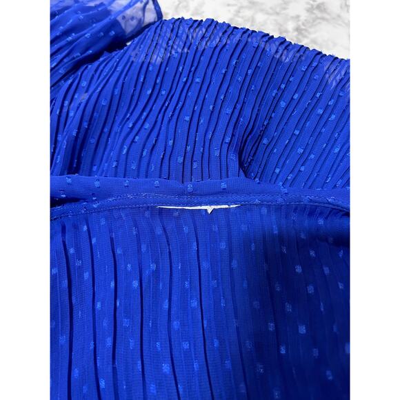 Women's Whimsygoth Royal Blue Flowy Blouse Sheer L Button Front Flounce Chiffon - Picture 7 of 7